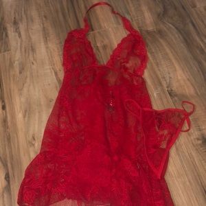 Red lingerie dress with a red lace Tong
